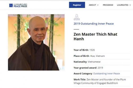 132 3 Thien Su Thich Nhat Hanh Duoc Trao Giai Hoa Binh Luxembourg 2019