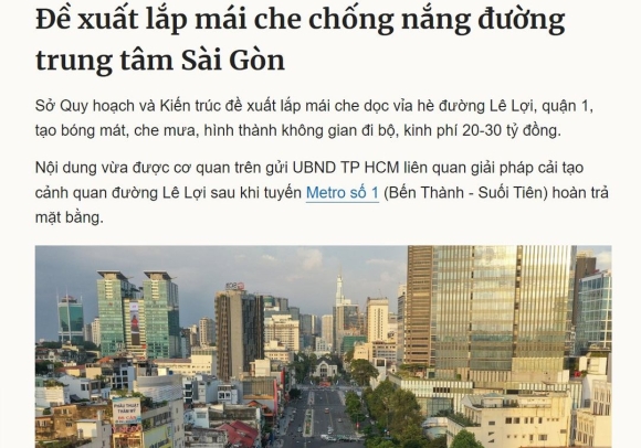 Đề xuất ngớ ngẩn: Lắp mái che chống nắng đường trung tâm Sài Gòn!