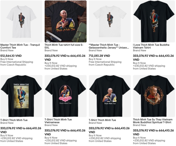 Áo in hình ông Thích Minh Tuệ lên sàn Amazon, eBay… giá cao ngất ngưởng 1,2 triệu đồng/chiếc